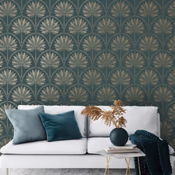 Holden Decor Metallic Palm Tree Teal Wallpaper 13419