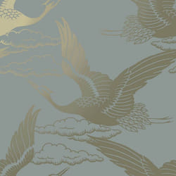 Holden Decor Metallic Cranes Blue Wallpaper 13432