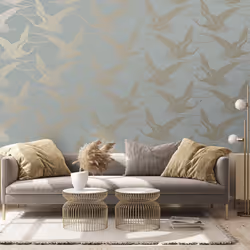 Holden Decor Metallic Cranes Blue Wallpaper 13432