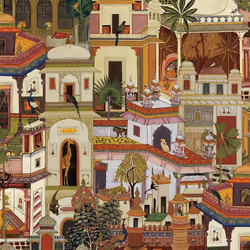 Holden Decor Animal City Multicoloured Wallpaper Buildings Tropical Trees Modern