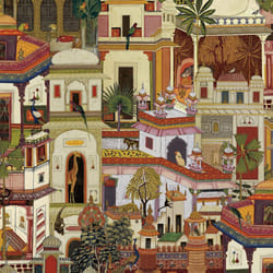 Holden Decor Animal City Multicoloured Wallpaper Buildings Tropical Trees Modern