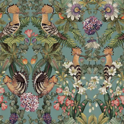 Holden Decor Mirrored Bird Soft Teal Floral Wallpaper Flowers Modern Botanical