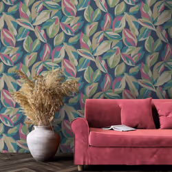 Holden Decor Abstract Leaf Navy Wallpaper 13570