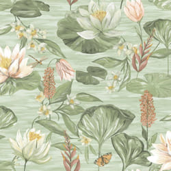 Green Lily Pad Wallpaper Holden Floral Butterfly Pink Flower Botanical