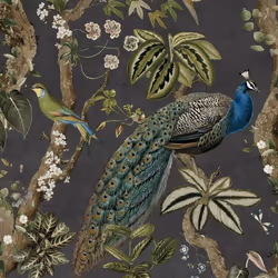 Holden Decor Peacock Woods Charcoal Wallpaper 13681