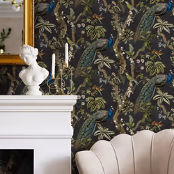Holden Decor Peacock Woods Charcoal Wallpaper 13681