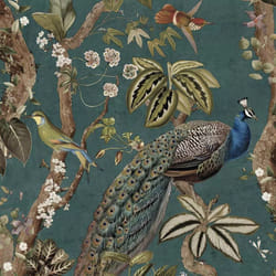 Holden Peacock Woods Tropical Floral Birds Wallpaper Aqua Teal 13682