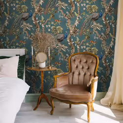 Holden Peacock Woods Tropical Floral Birds Wallpaper Aqua Teal 13682