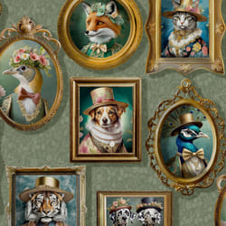 Holden Decor Regal Beasts Sage Green Wallpaper Animal Print Trendy Feature Wall