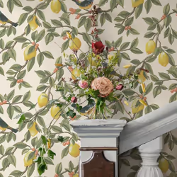 Holden Lemon Leaf Trail Bird Wallpaper - Cream Orange 13870