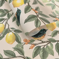 Holden Lemon Leaf Trail Bird Wallpaper - Cream Orange 13870