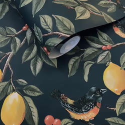 Holden Lemon Leaf Trail Bird Wallpaper - Teal 13871