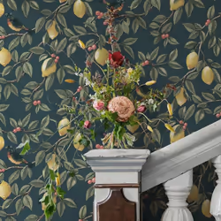 Holden Lemon Leaf Trail Bird Wallpaper - Teal 13871