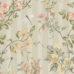 Holden Hampton Gardens Stripe Floral Wallpaper - Sage Green 13910