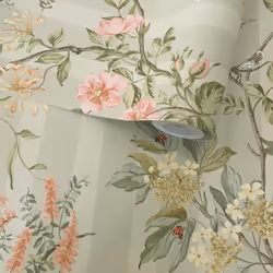 Holden Hampton Gardens Stripe Floral Wallpaper - Sage Green 13910