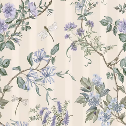 Holden Hampton Gardens Stripe Floral Wallpaper - Neutral Blue 13911