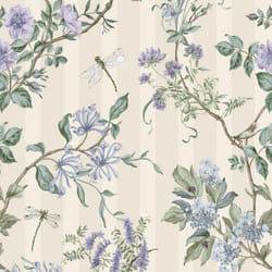 Holden Hampton Gardens Stripe Floral Wallpaper - Neutral Blue 13911