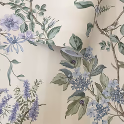 Holden Hampton Gardens Stripe Floral Wallpaper - Neutral Blue 13911