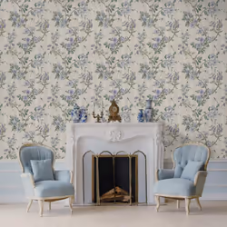 Holden Hampton Gardens Stripe Floral Wallpaper - Neutral Blue 13911