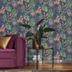Holden Decor Aralia Navy Pink Wallpaper 36112