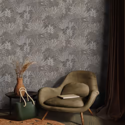 Holden Rainforest Animals Paisley Palm Leaf Vinyl Wallpaper Grey 36162