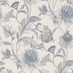 Holden Cecelia Floral Jacobean Metallic Vinyl Blue Dove Wallpaper