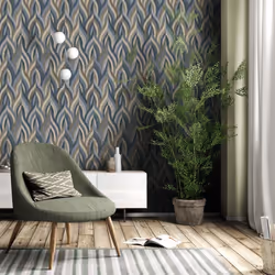 Holden Arabesque Leaves Geometric Leaf Vinyl Texture Blue Wallpaper