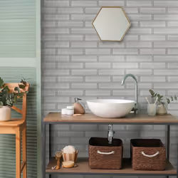 Holden Decor Tiling on a Roll Celadon Gloss Tile Grey Wallpaper 89387