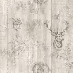 Stag Wood Panel Wallpaper Wooden Effect Grains Animal Print Trees Leaves Holden Beige
