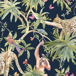 Holden Decor Fantasia Jungle Animals Navy Wallpaper 90690