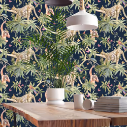 Holden Decor Fantasia Jungle Animals Navy Wallpaper 90690