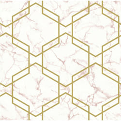 Hexagon Geometric Marble Wallpaper Pink Metallic Gold Silver Holden Decor