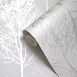 Holden Decor Rhea Zandra Trees Grey Silver Effect Wallpaper 90760