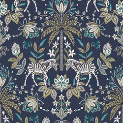 Holden Decor Etosha Navy Wallpaper Floral Animal Print Metallic