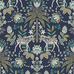 Holden Decor Etosha Navy Wallpaper Floral Animal Print Metallic