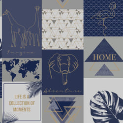 Holden Decor Adventure Navy Wallpaper Animal Print Leaf Textured
