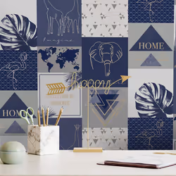 Holden Decor Adventure Navy Wallpaper Animal Print Leaf Textured