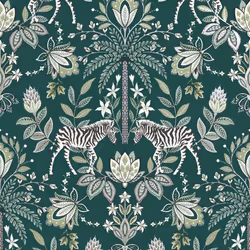 Holden Decor Wonderland Zebra Safari Teal Wallpaper 91203