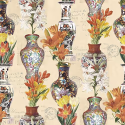 Kyoto Oriental Vases Flowers Wallpaper Cream Silver Metallic Holden Decor Imari