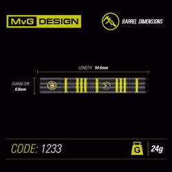 Michael Van Gerwen MvG Ambition Brass 24g Professional Steel Tip Darts Set with Flights and Shafts (stems)