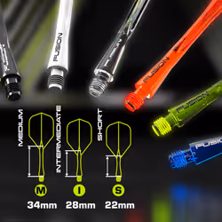 Fusion Fluoro Yellow Medium Intergrated Dart Flight and Shaft System - 1 set per pack (3 flights and shafts in total)