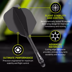 Darts Fusion Integrated Flight & Shaft System - No.6 Shape & Design - Black Colour, Medium Length