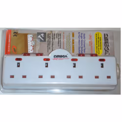 Omega 21127 4 Way Gang Adaptor Surge Protected Wall Switch Socket, 13A