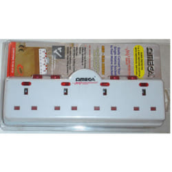 Omega 21127 4 Way Gang Adaptor Surge Protected Wall Switch Socket, 13A