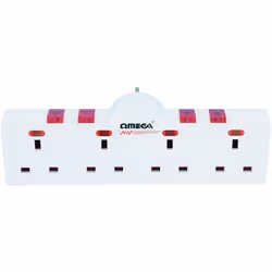 Omega 21127 4 Way Gang Adaptor Surge Protected Wall Switch Socket, 13A