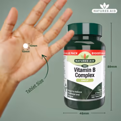 Vitamin B Complex - 180 Tablets - Complete B1 B2 B3 B5 B6 & Vitamin B12 Supplement Support for Energy Tiredness Fatigue Metabolism Function - Vegan