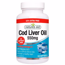 Natures Aid Cod Liver Oil 550mg 90 Softgels + 33% Extra Free