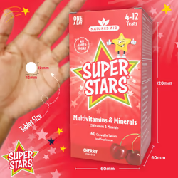 Super Stars Multivitamin & Minerals for Children 4-12 Years, 60 Chewable Tablets, 60 Tablets