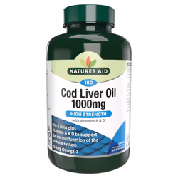 Cod Liver Oil, 1000 mg, 180 Softgel Capsules (High Strength, 254 mg Omega-3 with Vitamins A and D for Normal Function of the ...
