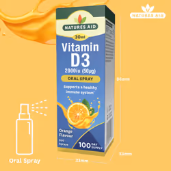Vitamin D3 Daily Oral Spray 30ml - Natural High Strength 2000iu Supports Bones Teeth Healthy Immune System - Pill Tablet Capsule Free Liquid